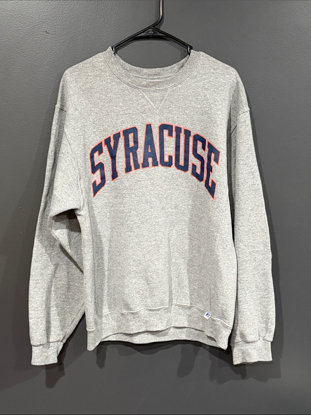Russell Athletic Gray Syracuse Crewneck Sweatshirt with Navy & Orange Lettering